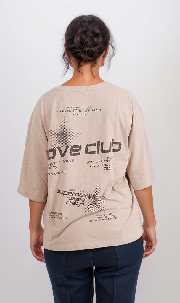 r204530 - Oversized Love Club Tee - Beige Chic