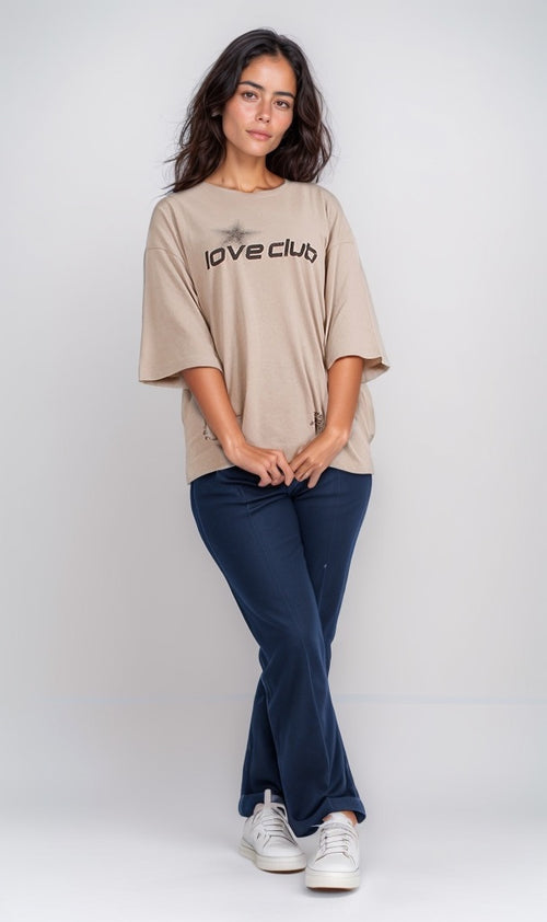 r204530 - Oversized Love Club Tee - Beige Chic