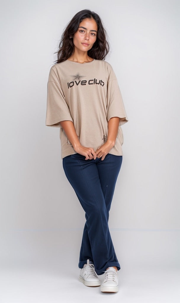 r204530 - Oversized Love Club Tee - Beige Chic