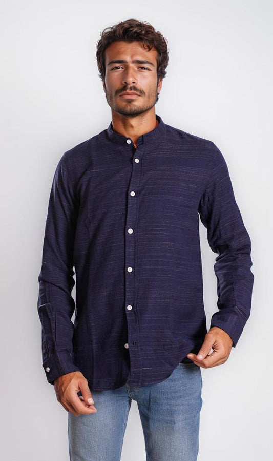 r206326-SOLID BUTTON-UP SHIRT - NAVY BLUE