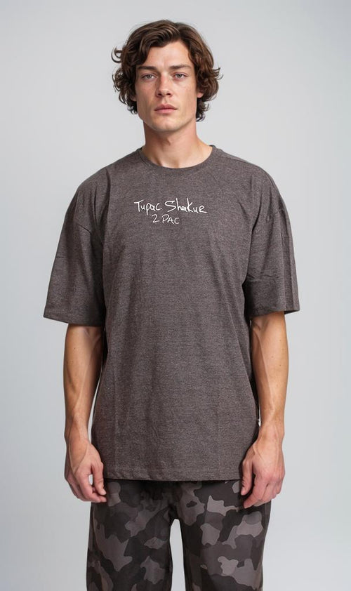 R204519 - Graphic Printed Oversized T-Shirt - Charcoal Grey