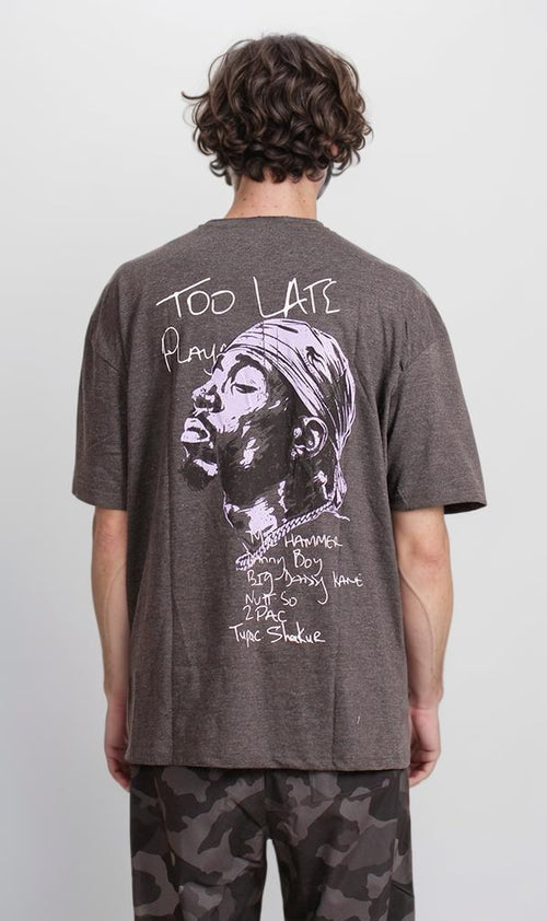 R204519 - Graphic Printed Oversized T-Shirt - Charcoal Grey