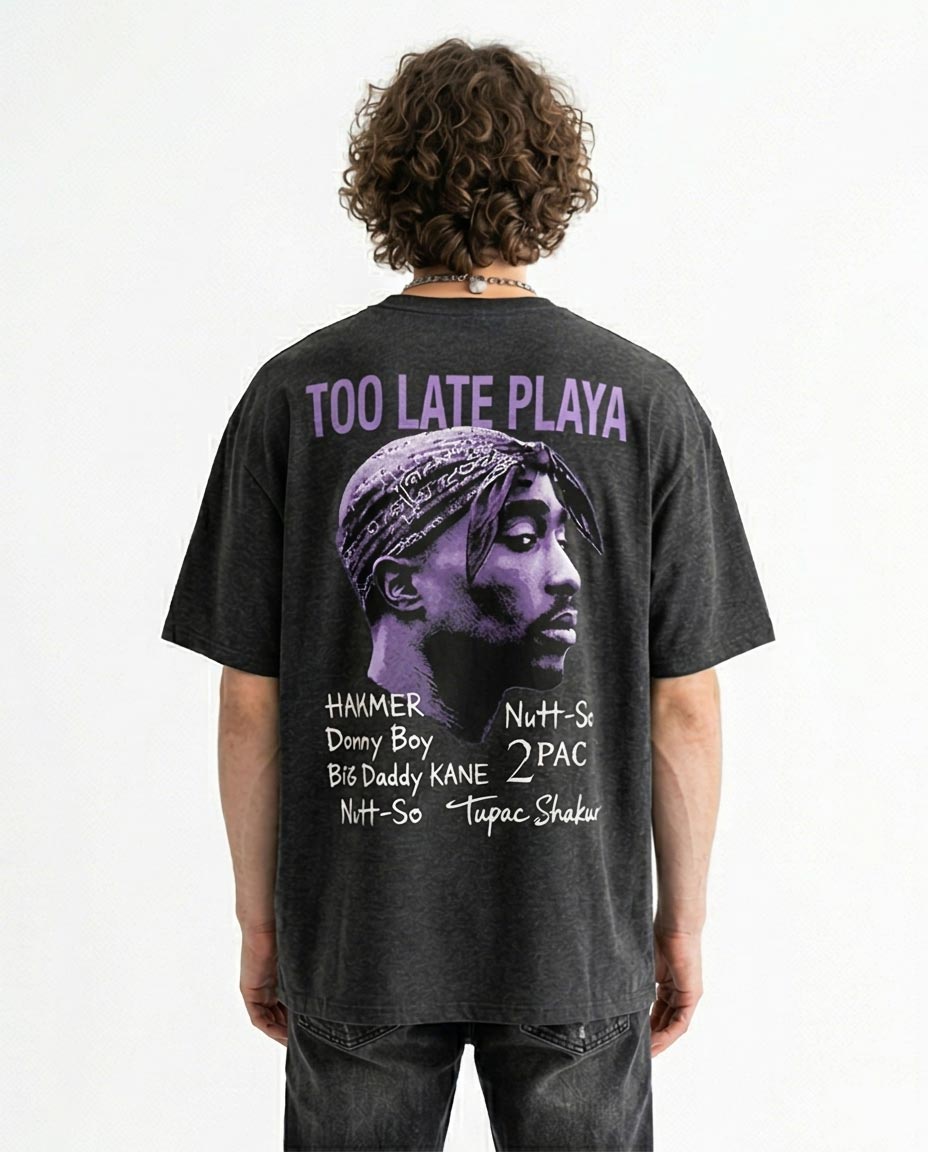 Ravin × Tupac Signature Graphic Oversized T-Shirt - Charcoal Heather- R204519