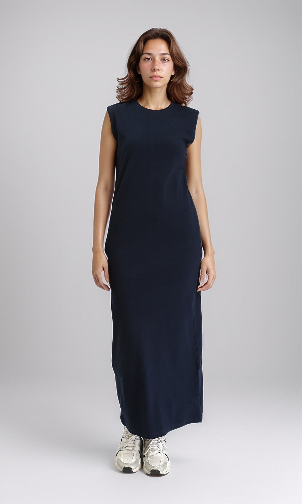 Round Neck Sleeveless Maxi Dress - Dark Navy Blue
