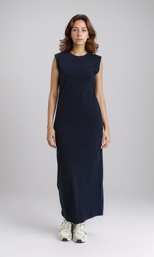 Round Neck Sleeveless Maxi Dress - Dark Navy Blue
