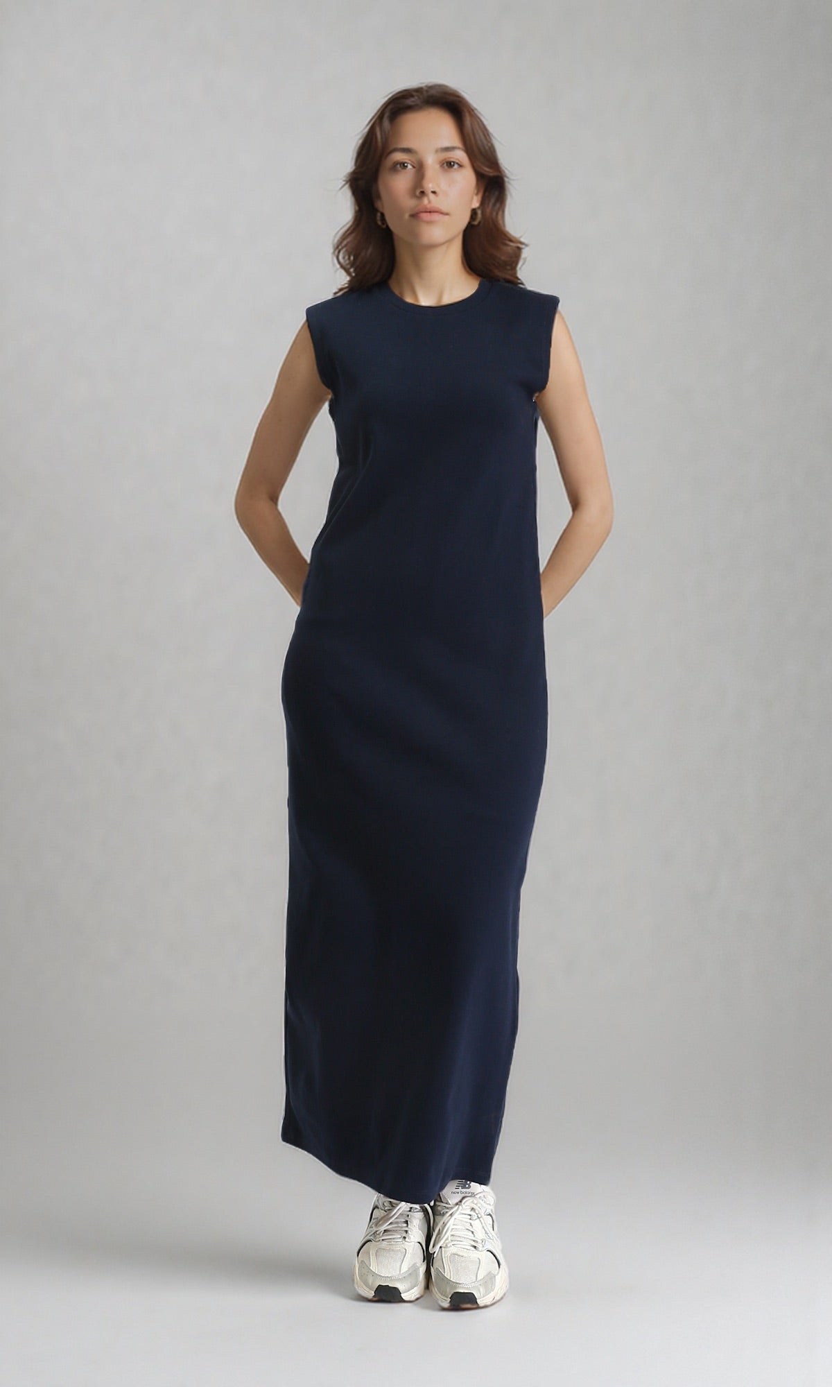 R204521 - Round Neck Sleeveless Maxi Dress - Dark Navy Blue