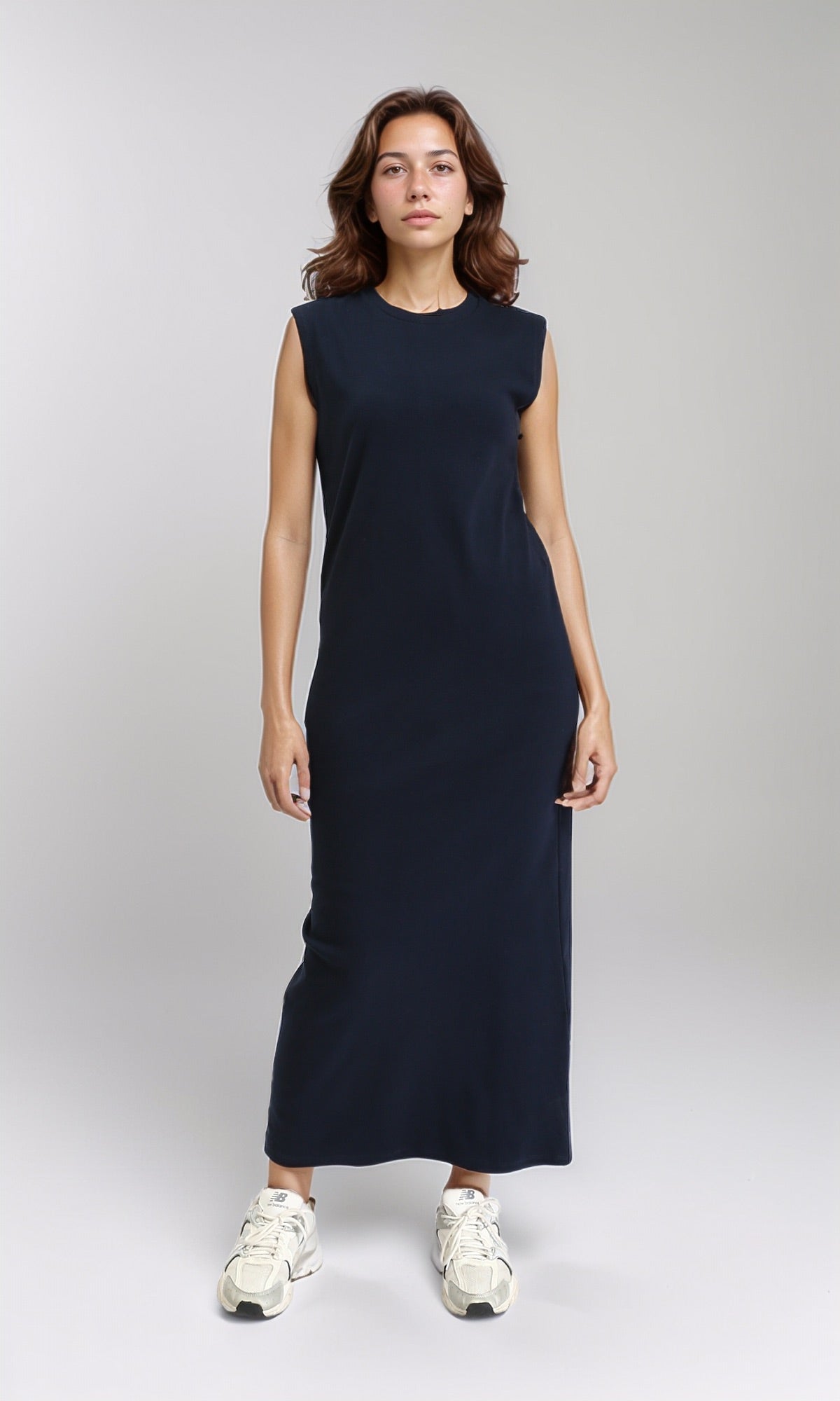 R204521 - Round Neck Sleeveless Maxi Dress - Dark Navy Blue
