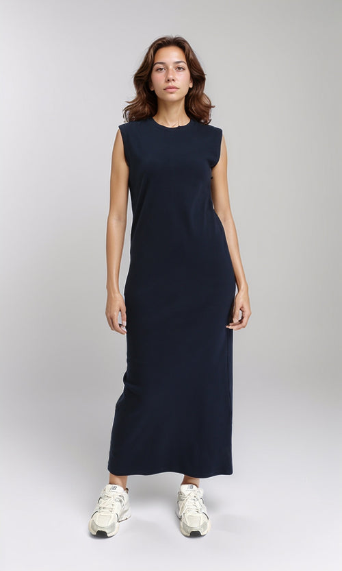 R204521 - Round Neck Sleeveless Maxi Dress - Dark Navy Blue