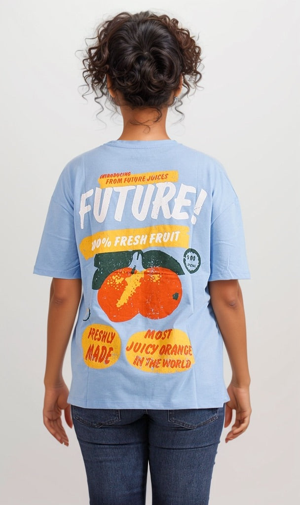 Sky Blue Oversized Future Fruit Graphic Tee - R204526