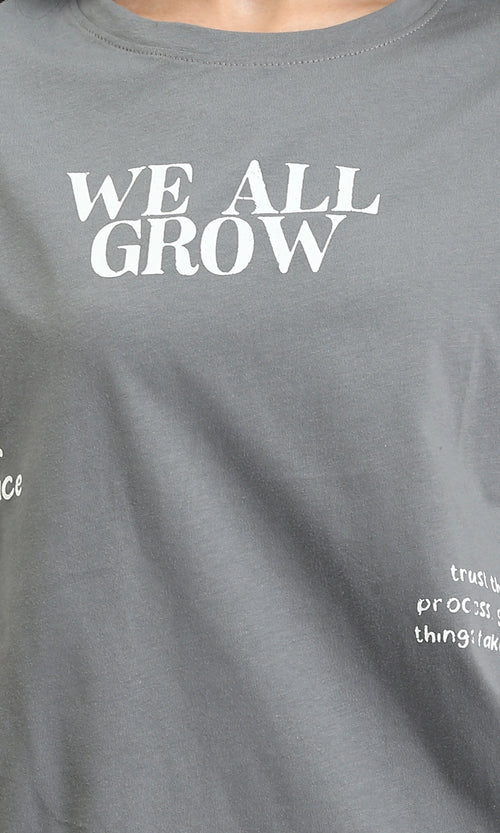 R204528 - Printed "We All Grow" Crew Neck Tee - Grey
