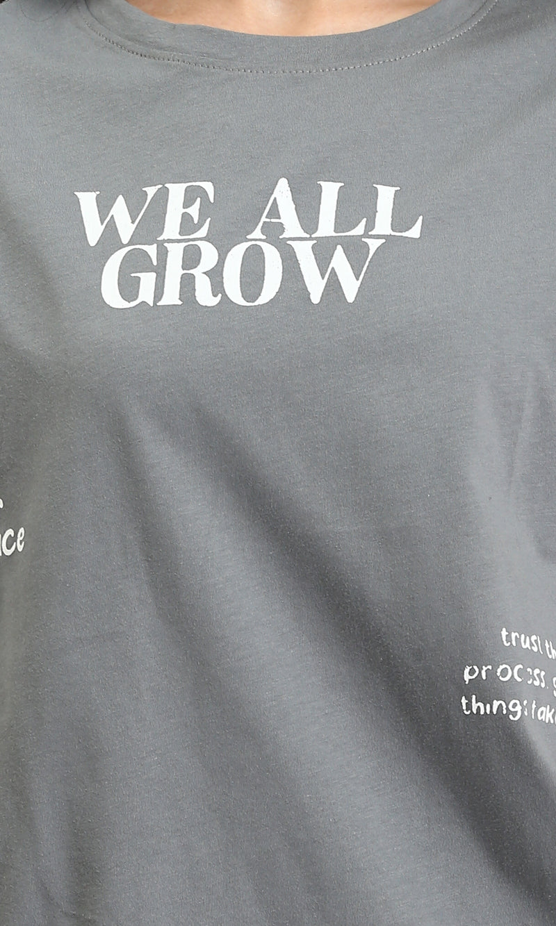 R204528 - Printed "We All Grow" Crew Neck Tee - Grey