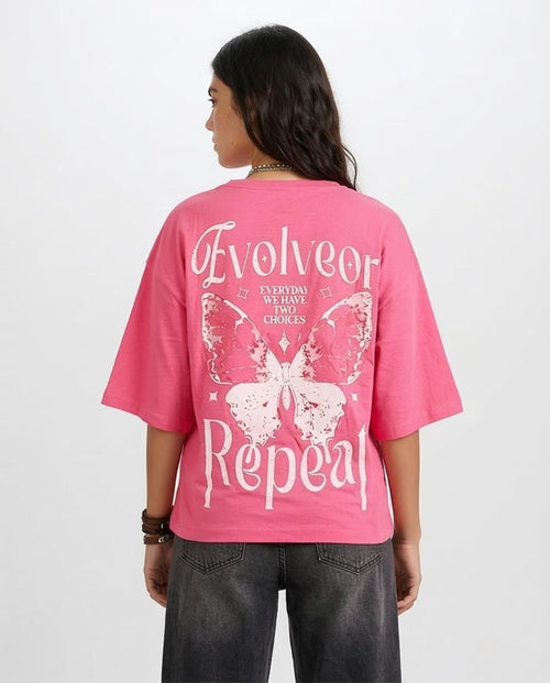 RAVIN Men’s Oversized "Evolve or Repeat" Graphic T-Shirt - Pink - R204531