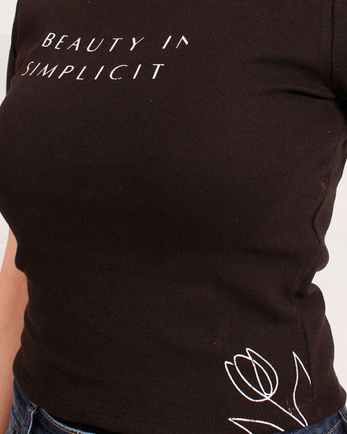 Ravin Women’s "Beauty in Simplicity" Graphic Baby Tee – Black - R204532