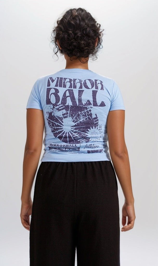 Mirrorball Graphic Baby Tee in Light Blue