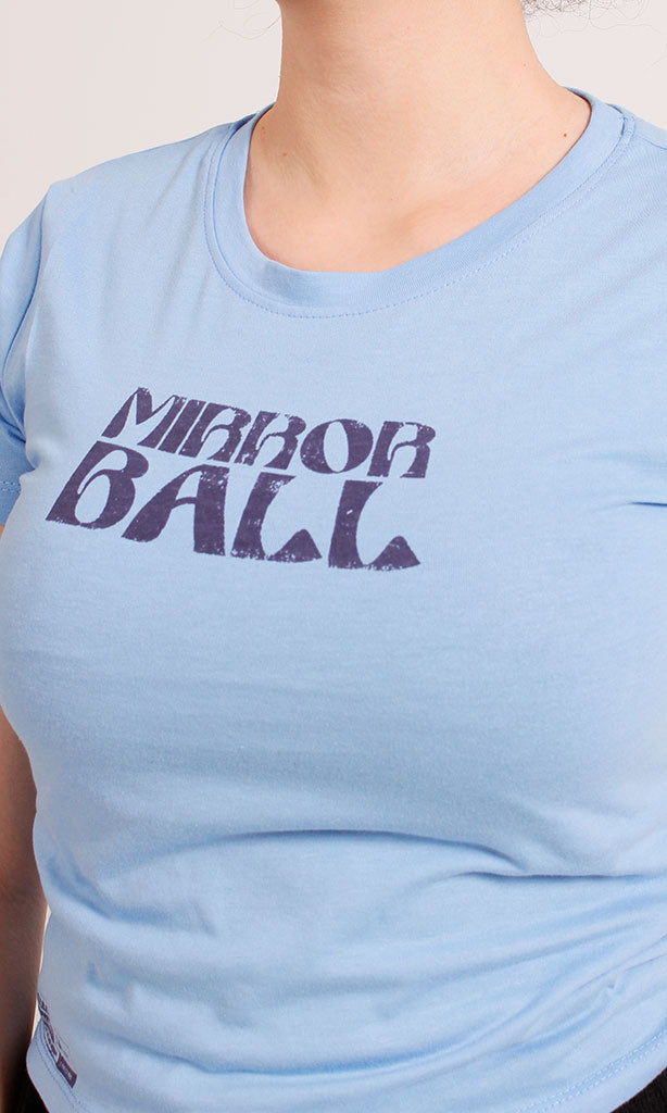 Mirrorball Graphic Baby Tee in Light Blue