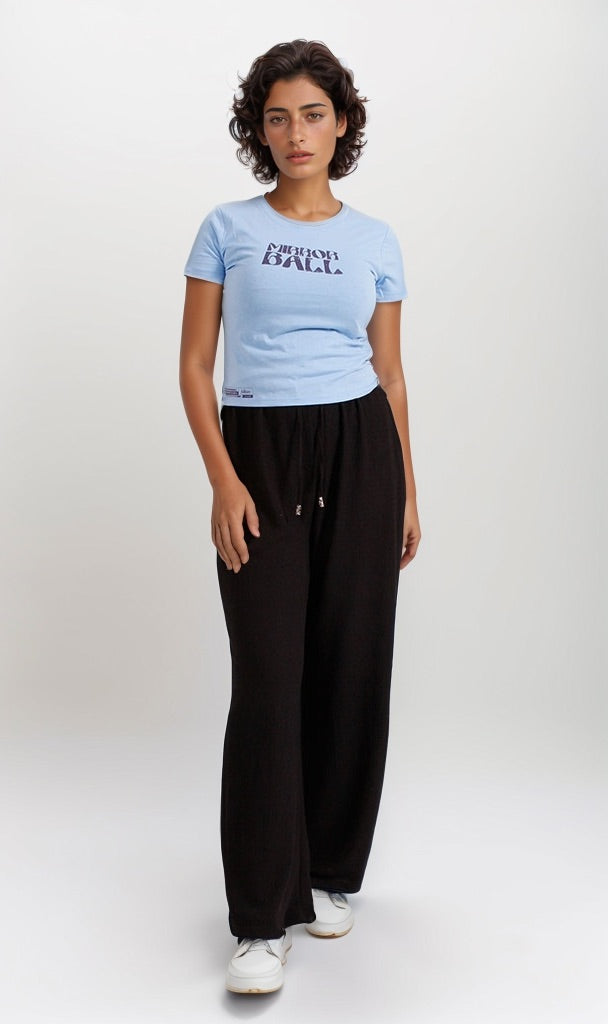Mirrorball Graphic Baby Tee in Light Blue