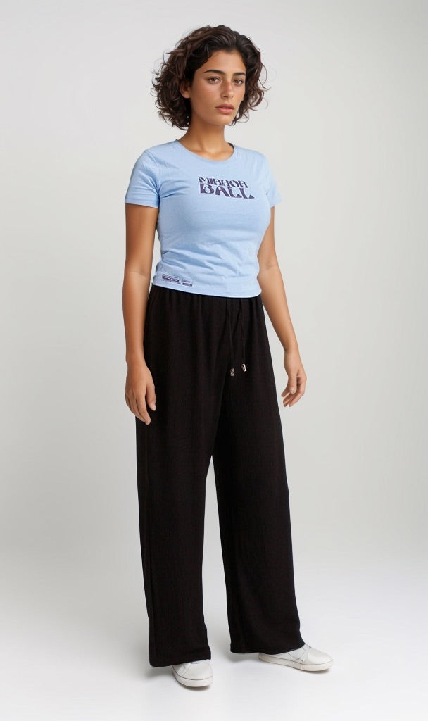 Mirrorball Graphic Baby Tee in Light Blue