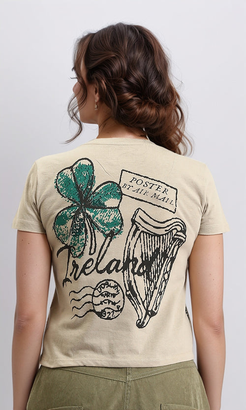 R204534 - Short Sleeves Printed Regular Tee - Light Coffee