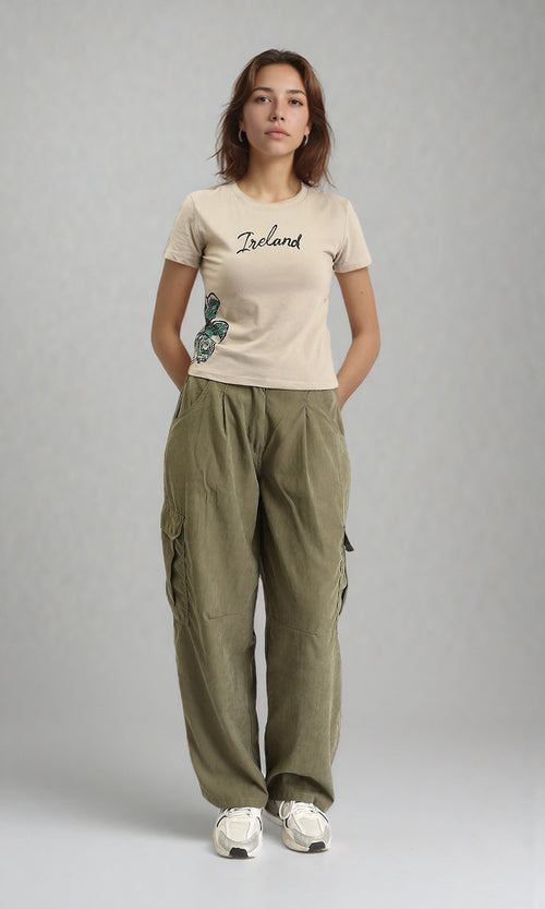 R204534 - Short Sleeves Printed Regular Tee - Light Coffee