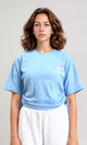 R204535 - Printed Elbow Sleeves Cotton Tee - Light Blue