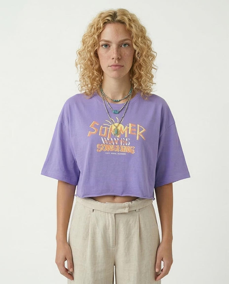 Ravin Women’s Summer Sunshine Cropped Graphic T-Shirt - Purple - R204536