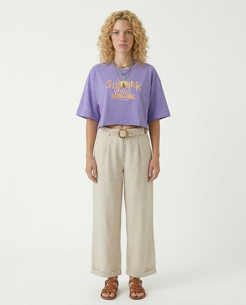 Ravin Women’s Summer Sunshine Cropped Graphic T-Shirt - Purple - R204536