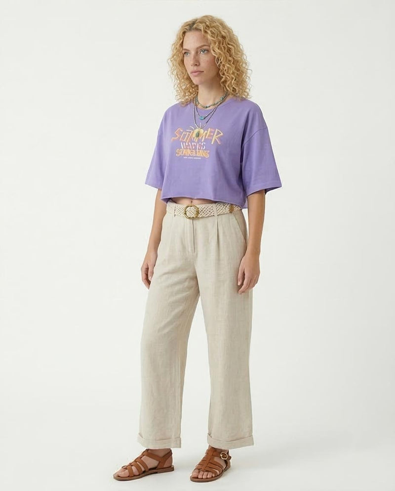 Ravin Women’s Summer Sunshine Cropped Graphic T-Shirt - Purple - R204536