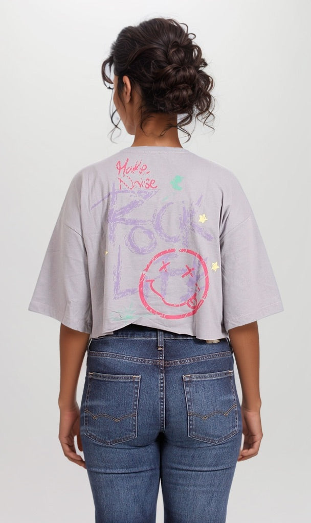 Graphic Printed Relaxed Boxy Cropped T-Shirt