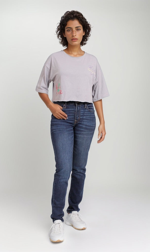 Graphic Printed Relaxed Boxy Cropped T-Shirt