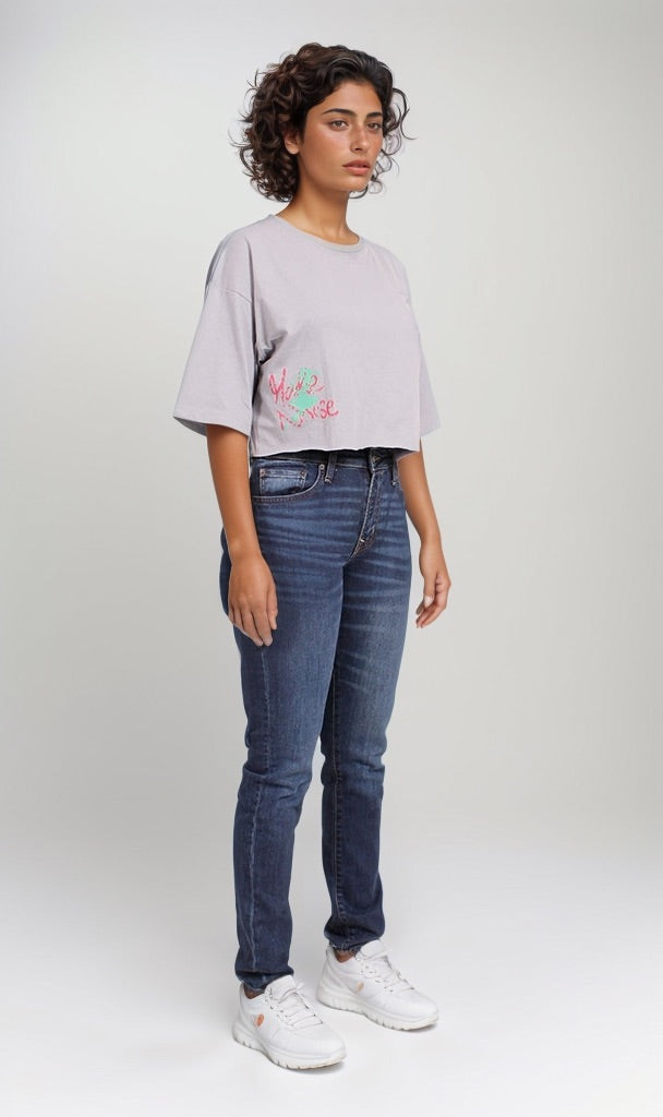 Graphic Printed Relaxed Boxy Cropped T-Shirt