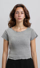 R204538 - Wide Neck Short Sleeves Top - Heather Grey