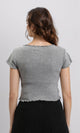 R204538 - Wide Neck Short Sleeves Top - Heather Grey