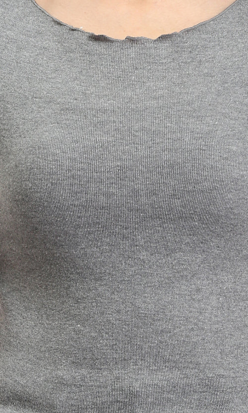 R204538 - Wide Neck Short Sleeves Top - Heather Grey