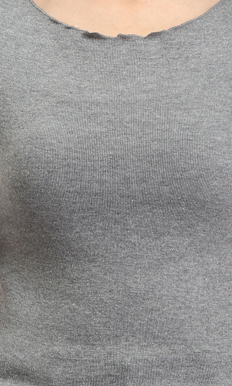 R204538 - Wide Neck Short Sleeves Top - Heather Grey