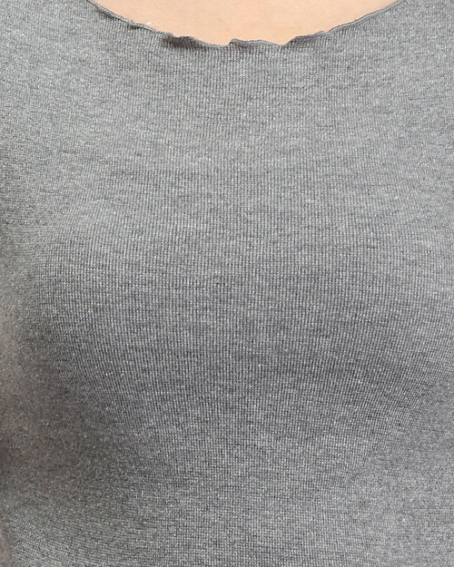 Ravin Women's Metallic Lettuce-Edge Ribbed Tee – Heather Grey - R204538