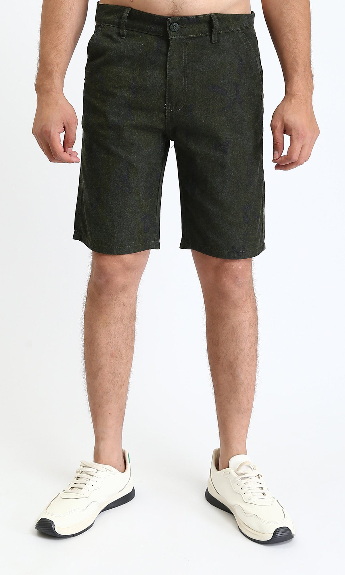 Solid Cotton Casual Shorts - Dark Olive
