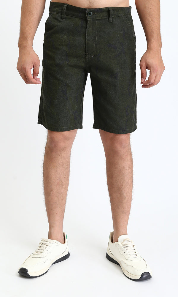 R204539 - Solid Cotton Casual Shorts - Dark Olive