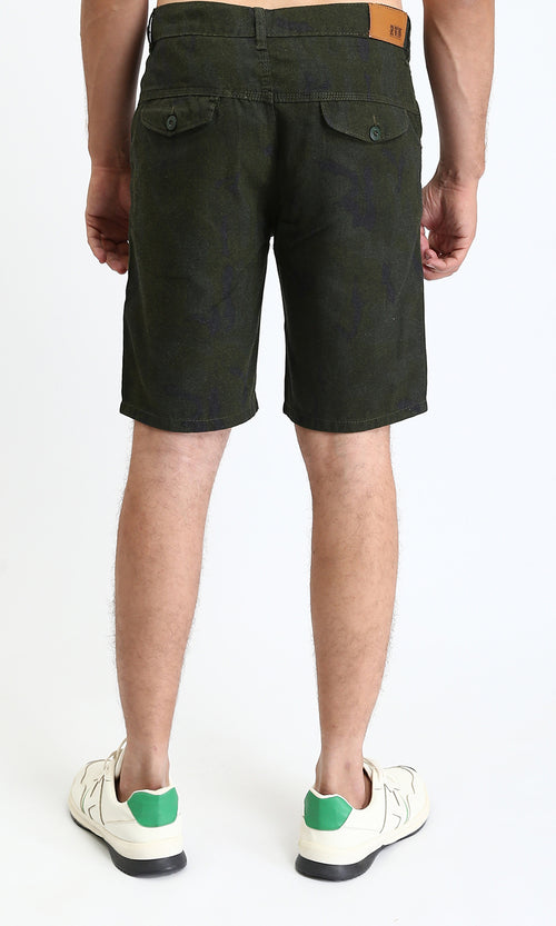 R204539 - Solid Cotton Casual Shorts - Dark Olive