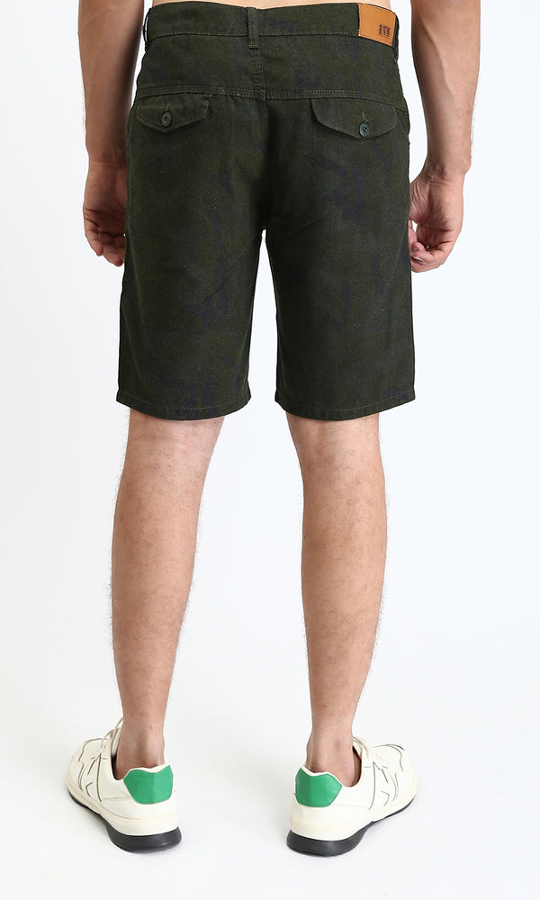 R204539 - Solid Cotton Casual Shorts - Dark Olive