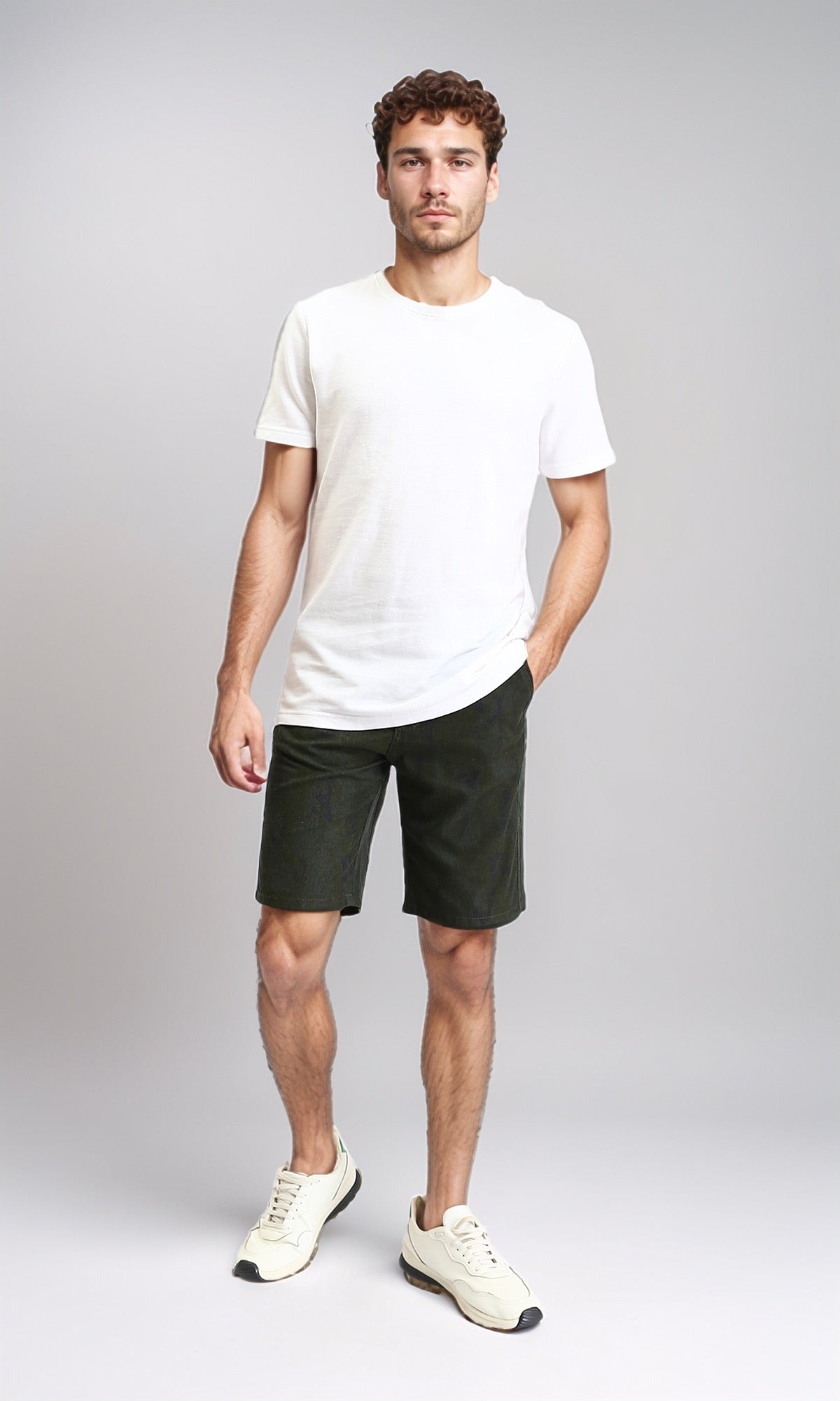 R204539 - Solid Cotton Casual Shorts - Dark Olive
