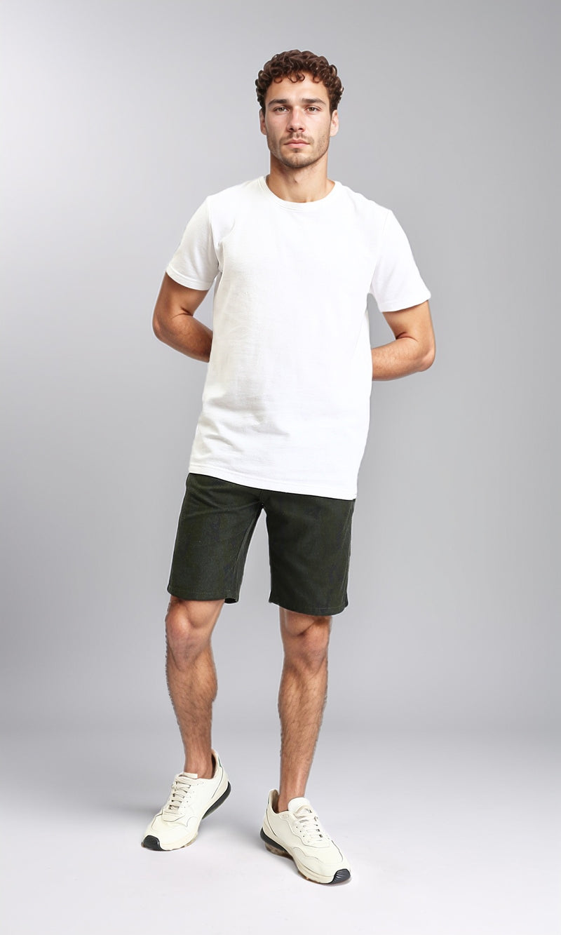 R204539 - Solid Cotton Casual Shorts - Dark Olive