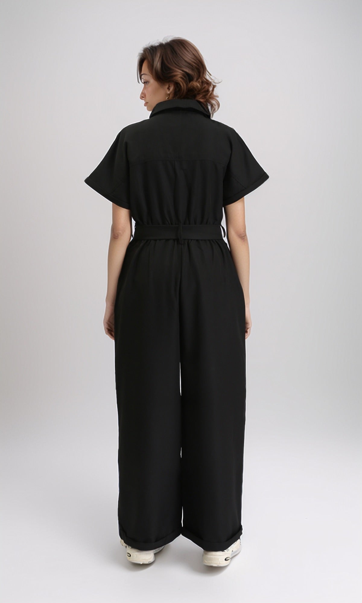 R204585 - Short Sleeves Solid Zipped Jumpsuit - Black