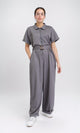 R204587 - Short Sleeves Solid Zipped Jumpsuit - Dark Grey
