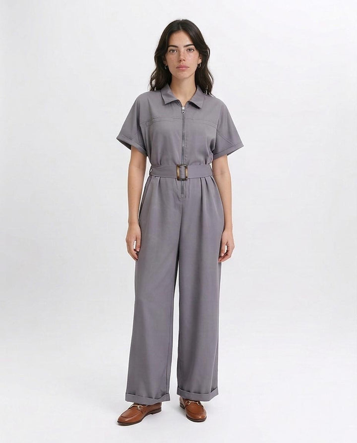 Utility Wide-Leg Jumpsuit with Tortoise Belt