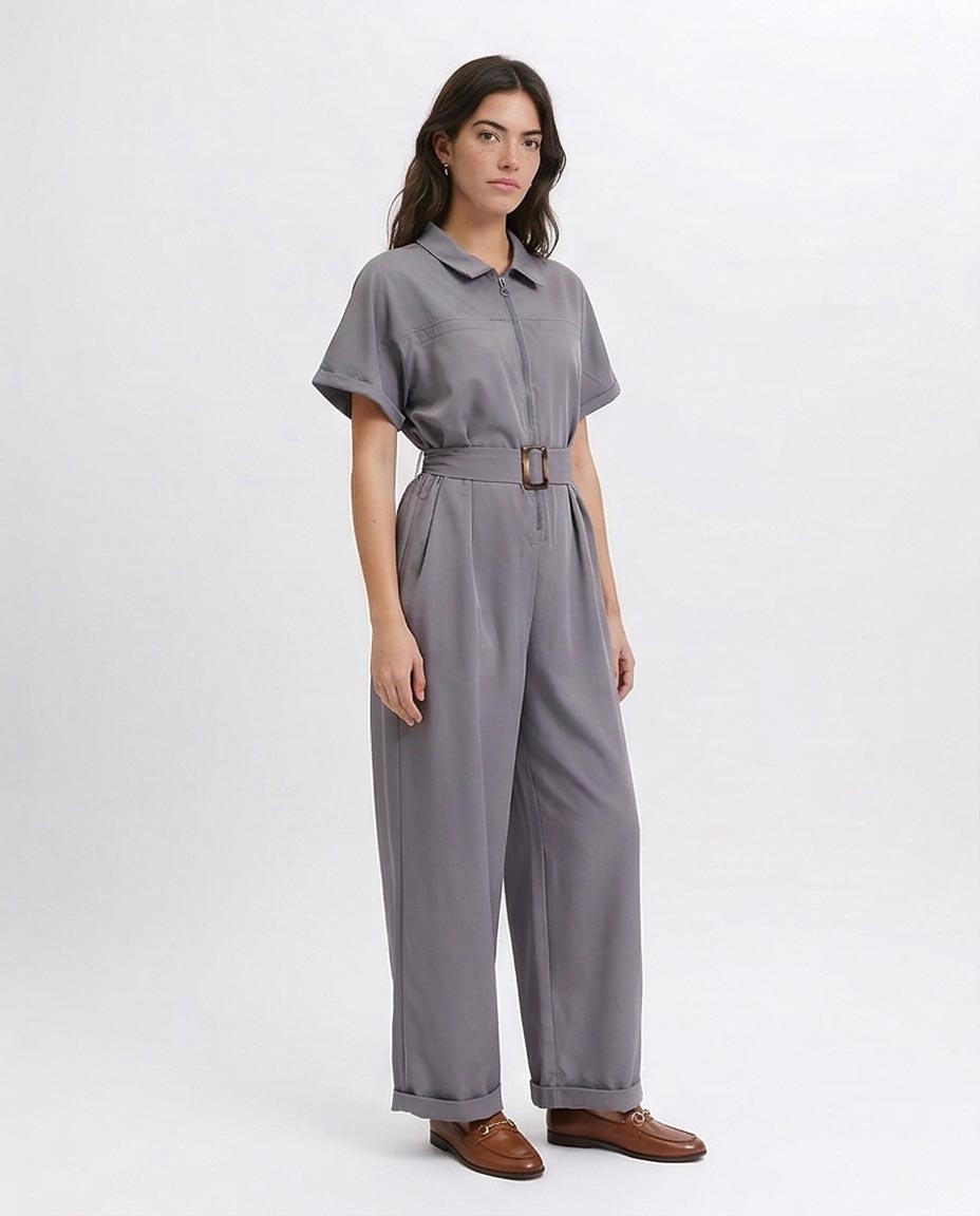 Ravin Utility Wide-Leg Jumpsuit with Tortoise Belt - R204587