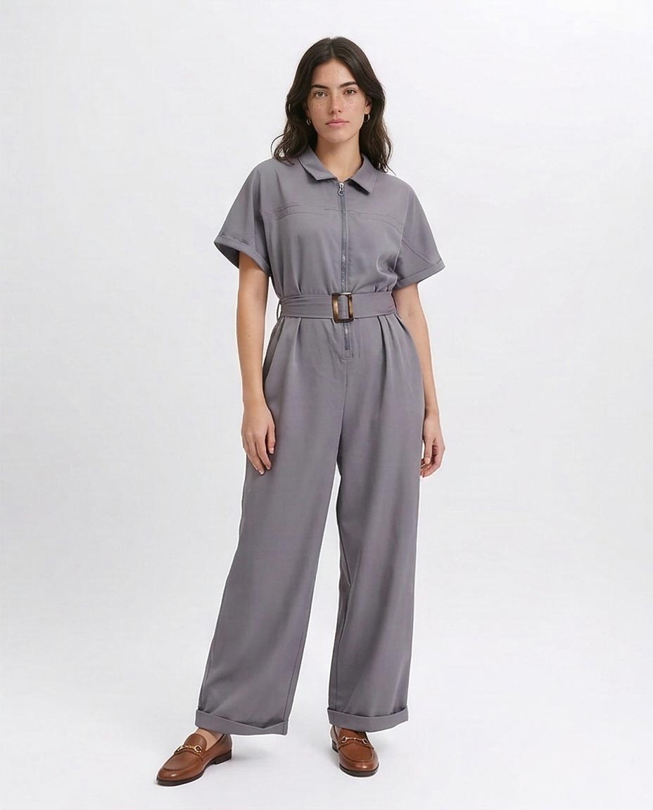 Ravin Utility Wide-Leg Jumpsuit with Tortoise Belt - R204587