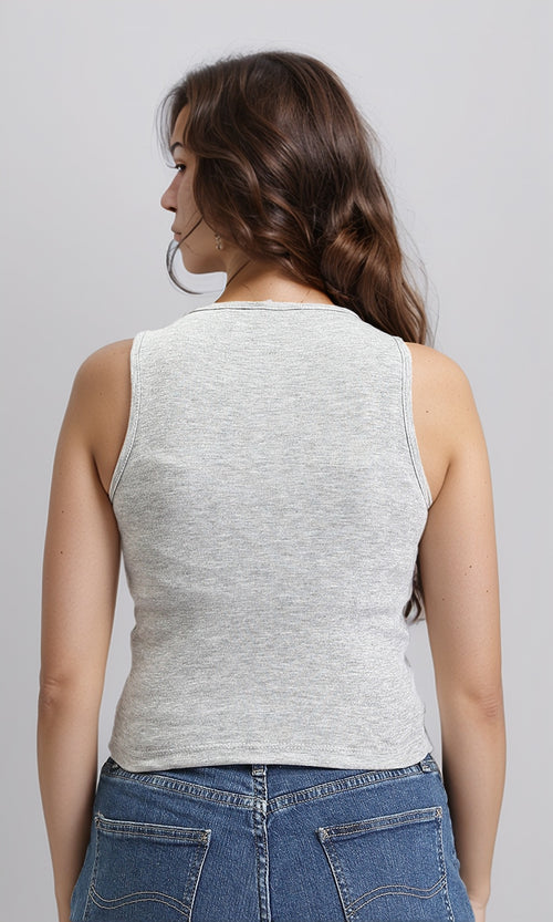 R204590 - Solid Sleeveless Cotton Racer Top - Heather Grey