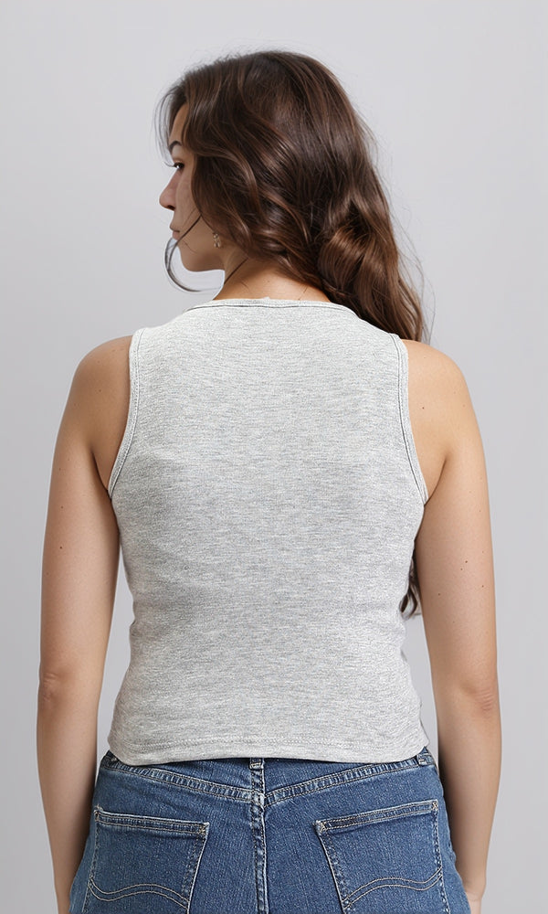 R204590 - Solid Sleeveless Cotton Racer Top - Heather Grey