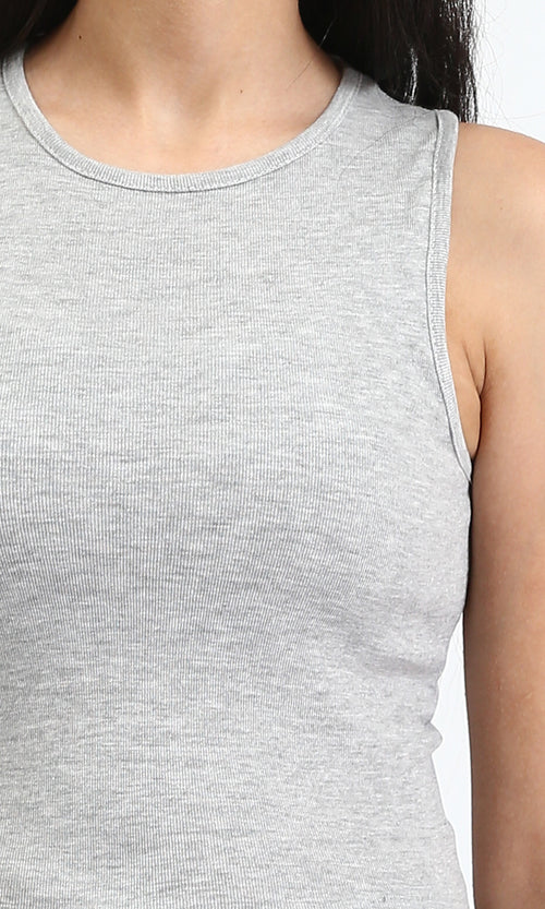 R204590 - Solid Sleeveless Cotton Racer Top - Heather Grey