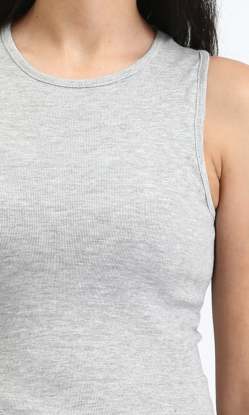 R204590 - Solid Sleeveless Cotton Racer Top - Heather Grey